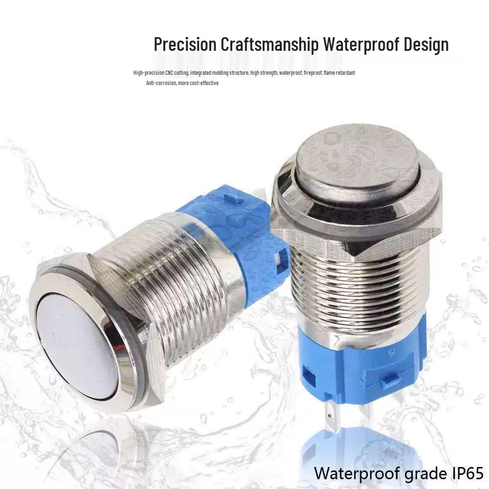 12MM/16MM Waterproof Rustproof Momentary Switch with Self-Locking, Auto-Reset, Normally Open Silver Contacts