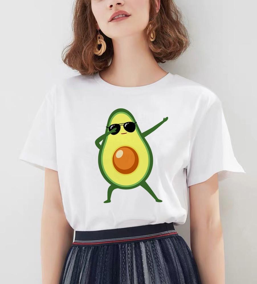 Kawaii Cartoon Avocado Short Sleeve T-Shirt Women Casual Graphic Tops Female Tee Summer T-Shirts