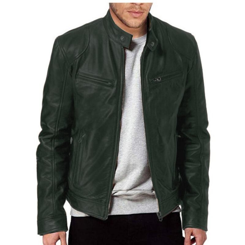 Mens Autumn Zipper Stand Windproof Leather Coat Motorcycle Leather Jacket Slim Fit Short-Coat Lapel PU Jackets Mens Clothing 9XL