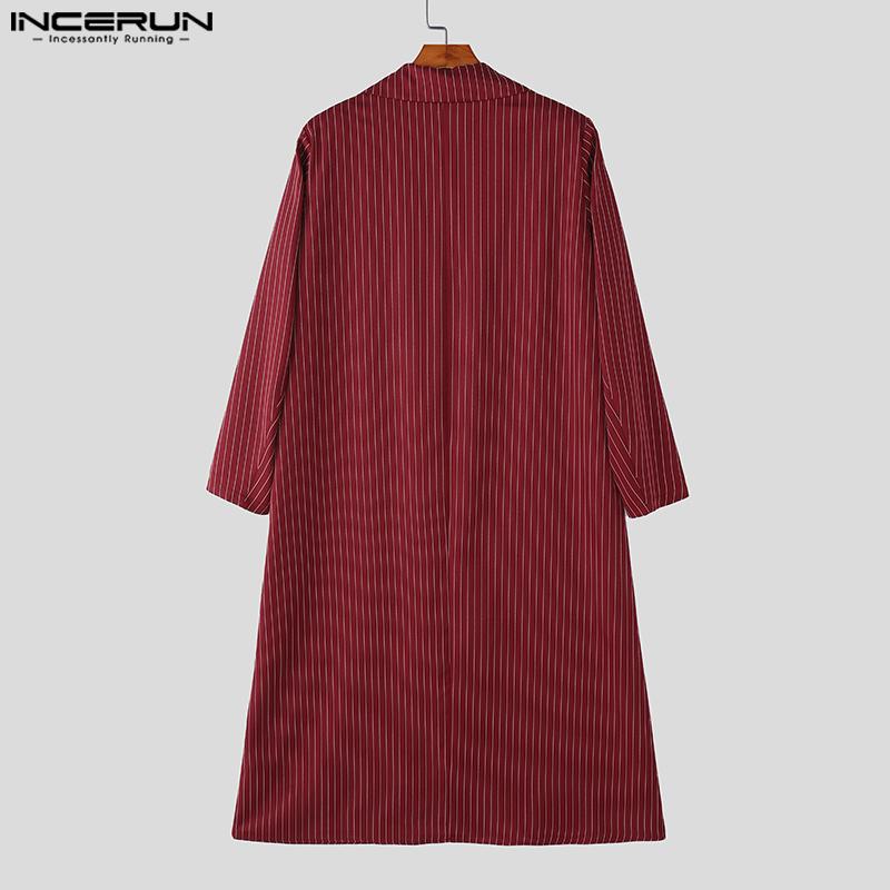 INCERUN Autumn Men Long Sleeve Striped Open Front Long Cardigan Coats Windbreaker