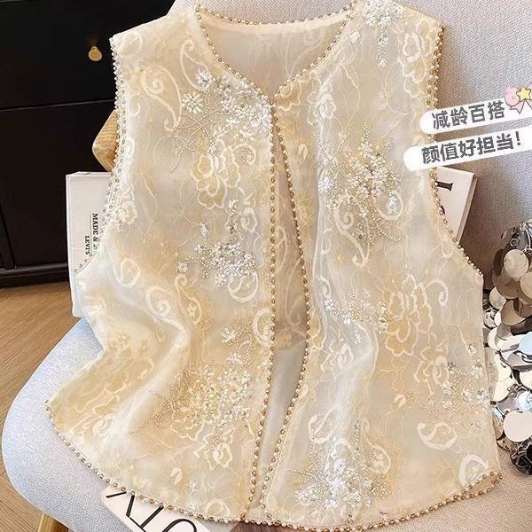2025 New Style Summer Embroidery Thin Sequined Beaded Vest Vest Vest Versatile Top