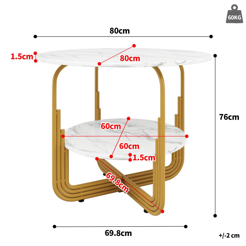 Round Dining Table (80×80×76cm), Coffee Table for 4 People, Small Plate in the Middle for Storage, Suitable for Dining Room, MDF Marble Tabletop