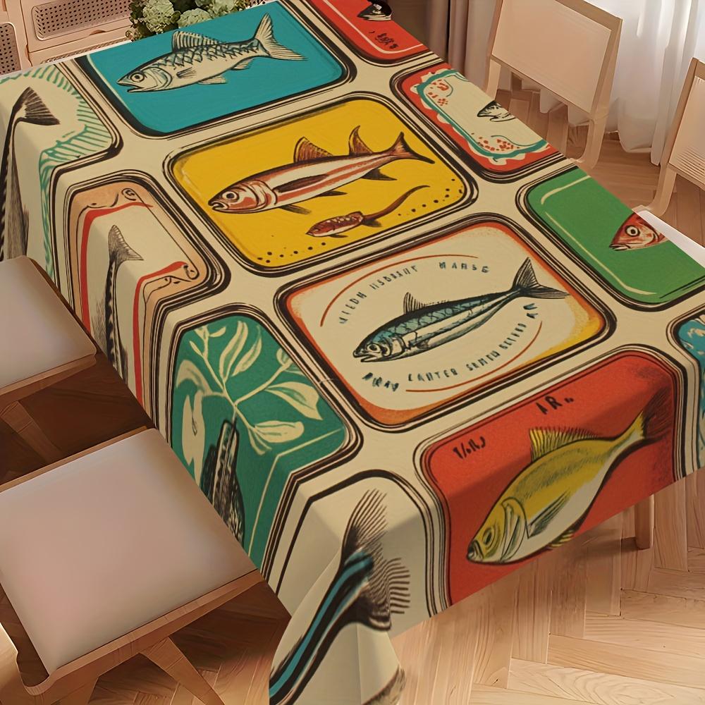 Jmg Household Supplies Unisex Summer Sardine Themed Rectangle Tablecloth For Table Decor Reusable Farmhouse Kitchen Dining Tablecloth Holiday Party Decor