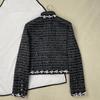 Womens 2026 Silk-Lined Short Stand Collar Jacket With Black White Sequin Trim Contrast Panel Detail