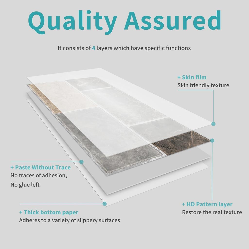 15PCS PVC Removable Floor Tile Stickers Self-Adhesive 5.91 x 11.81 inch Tile Decals Peel and Stick Backsplash Wallpaper Decoration for Kitchen