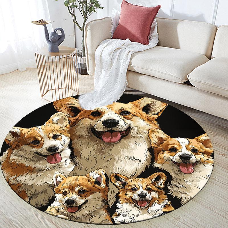 Corgi pattern round rug,Carpet Rug for Living Room Bedroom Playroom ,Non-slip Floor Mat,Holiday Gifts and Birthday Gifts.