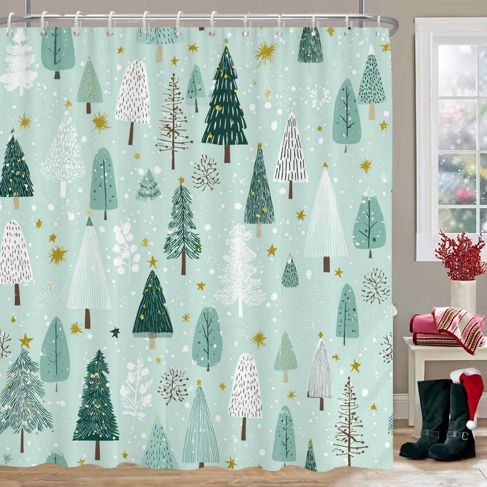 Christmas Tree Shower Curtain, Bathroom Curtain, Merry Christmas Shower Curtain, Home Decoration Christmas Curtain With Hooks W60H190(CM)-1 Pcs