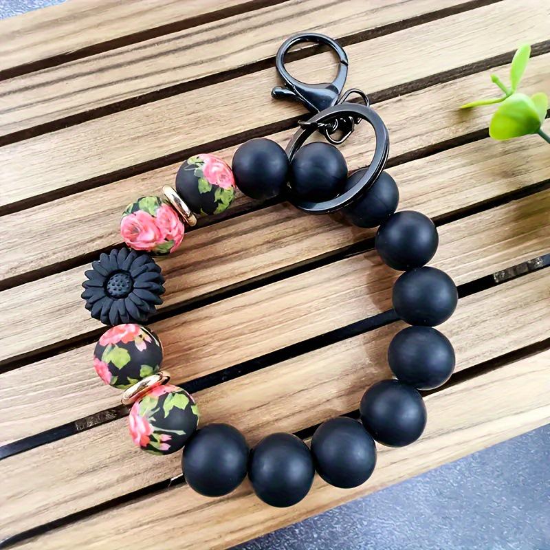 Daisy Silicone Leaf Beaded Wrist Keychain Pendant