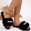 Fashion Indoor Faux Fury Cotton Slippers Women Winter Fashion Pearls Detor Cotton Slippers Open Toe Non Slip Plush Slides Female