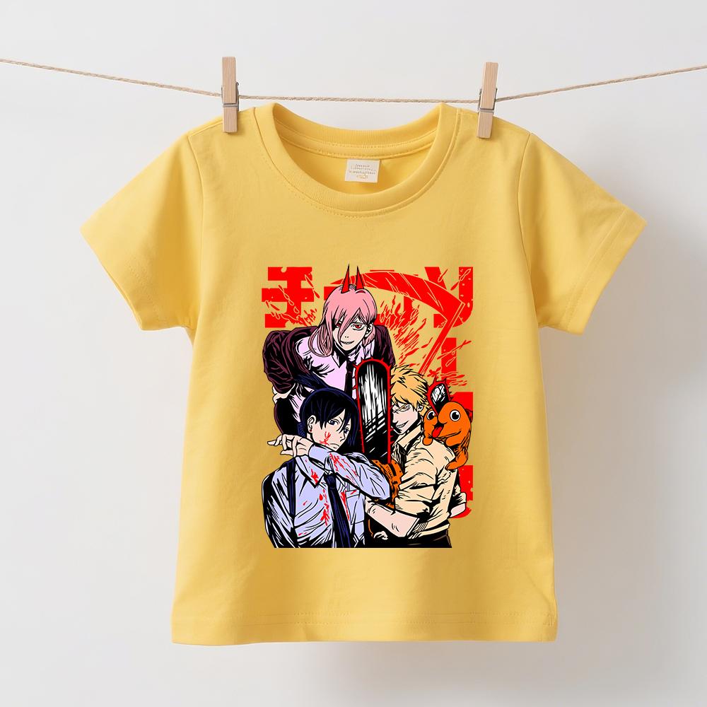 Chainsaw Man Characters Anime Graphic Print Cotton T Shirts for Boys Girls Summer Casual Short Sleeve Top