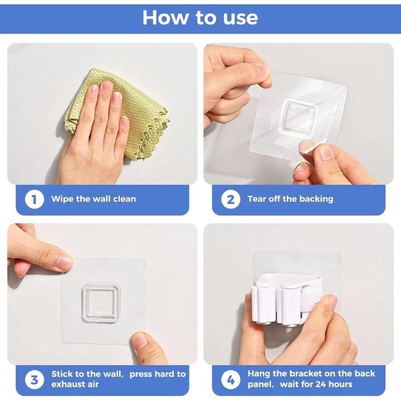 

Punch-Free Mop Rack Waterproof Wall Mounted And Mop Holder Cleaning Materials білий