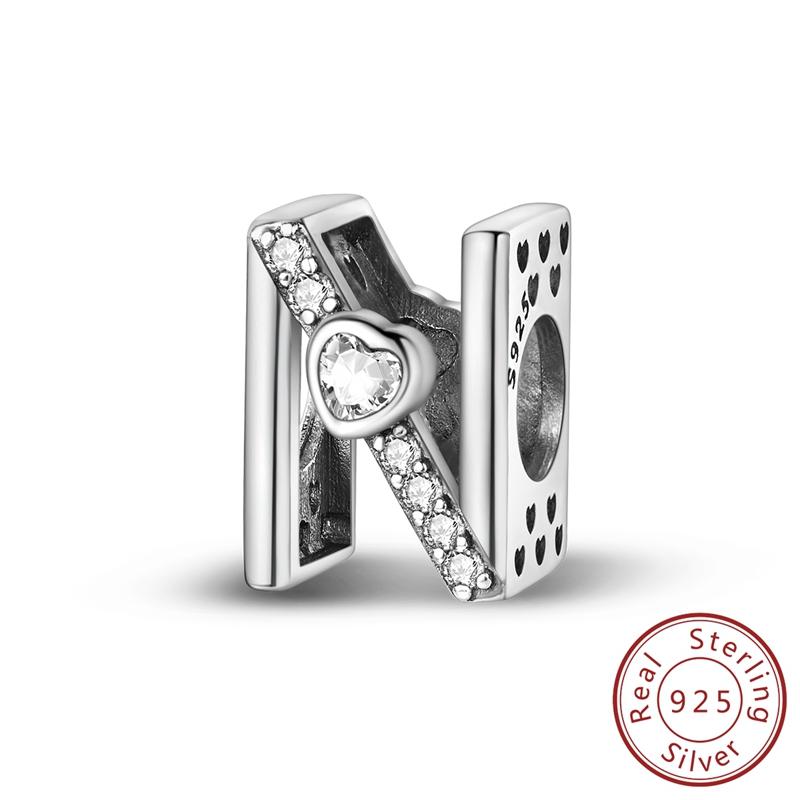 New 925 Silver Charm Beads 26 Letter Alphabet A-Z Charm Fit Original Charms Bracelet DIY Birthday Jewelry Gift Making