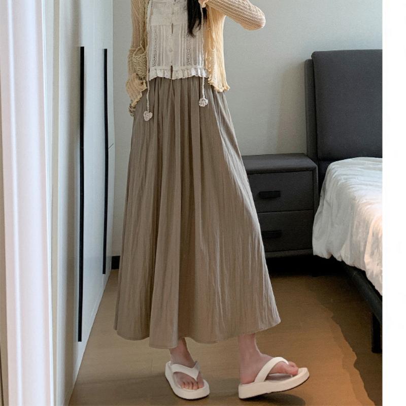 Pink Skirt for Women In Summer Thin High Waist Slim A-line Skirt Umbrella Skirt Mid-length Small Ice Silk Skirt