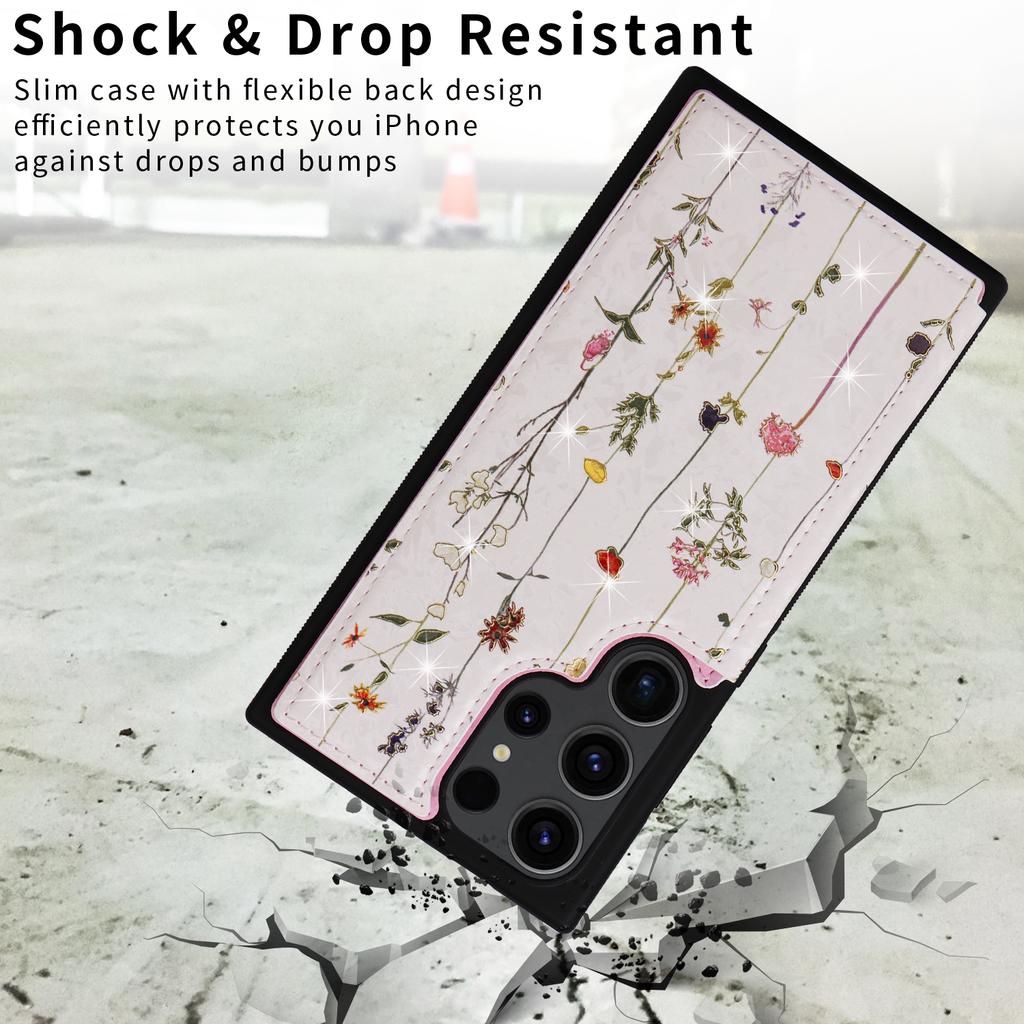 For Samsung Galaxy S23 Ultra Case Kickstand PU Leather+TPU Floral Phone Cover