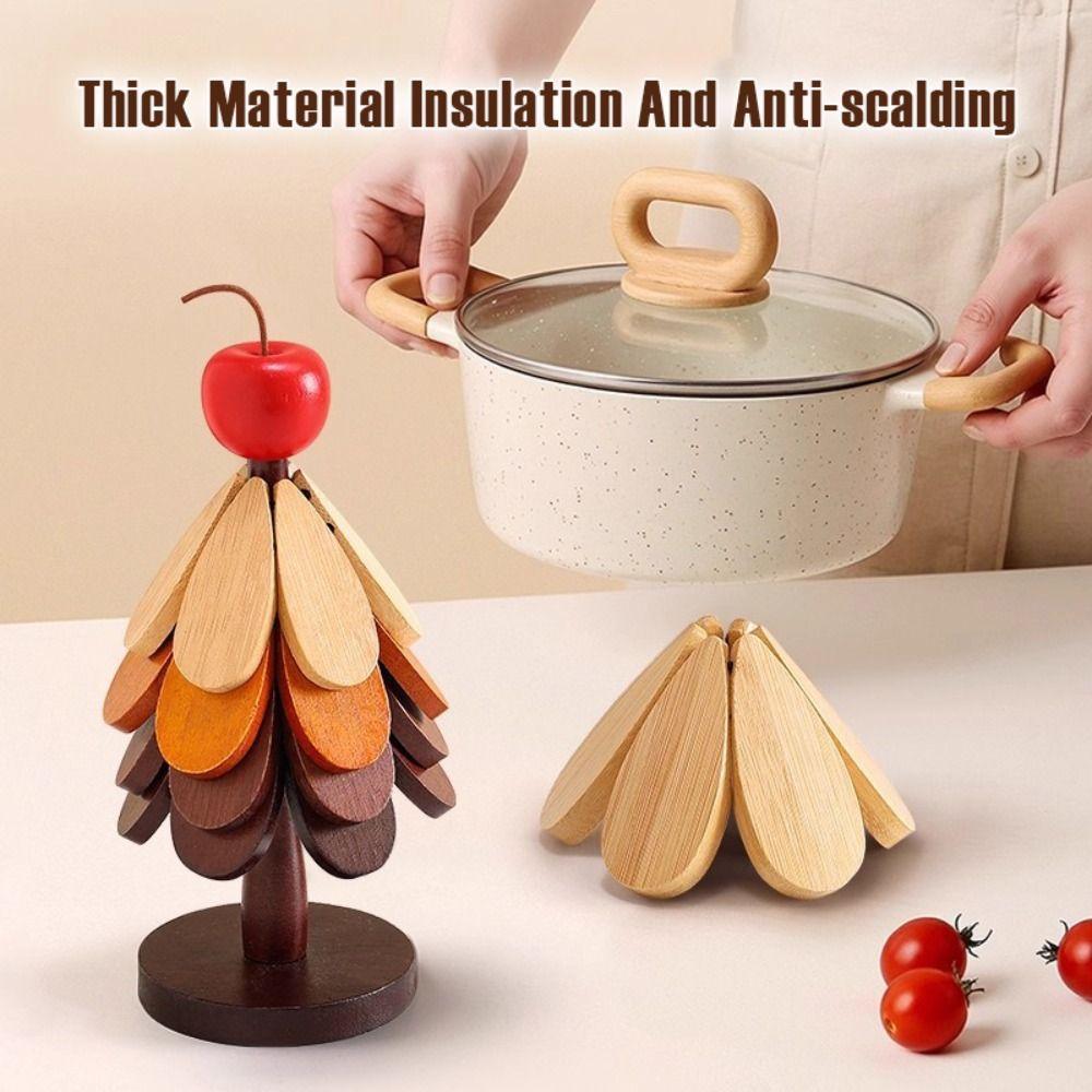 Tree-shaped Heat-resistant Trivet Wooden Table Pot Mat Multi-functional Cup Pad  Kitchen