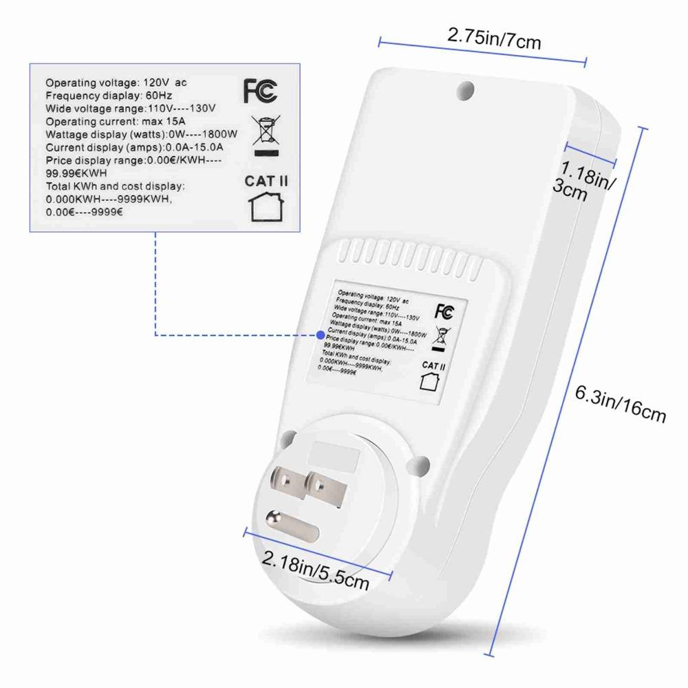 Durable White Power Meter Backlit LCD Energy Meter Full-view US-plug Power Monitor Home Use