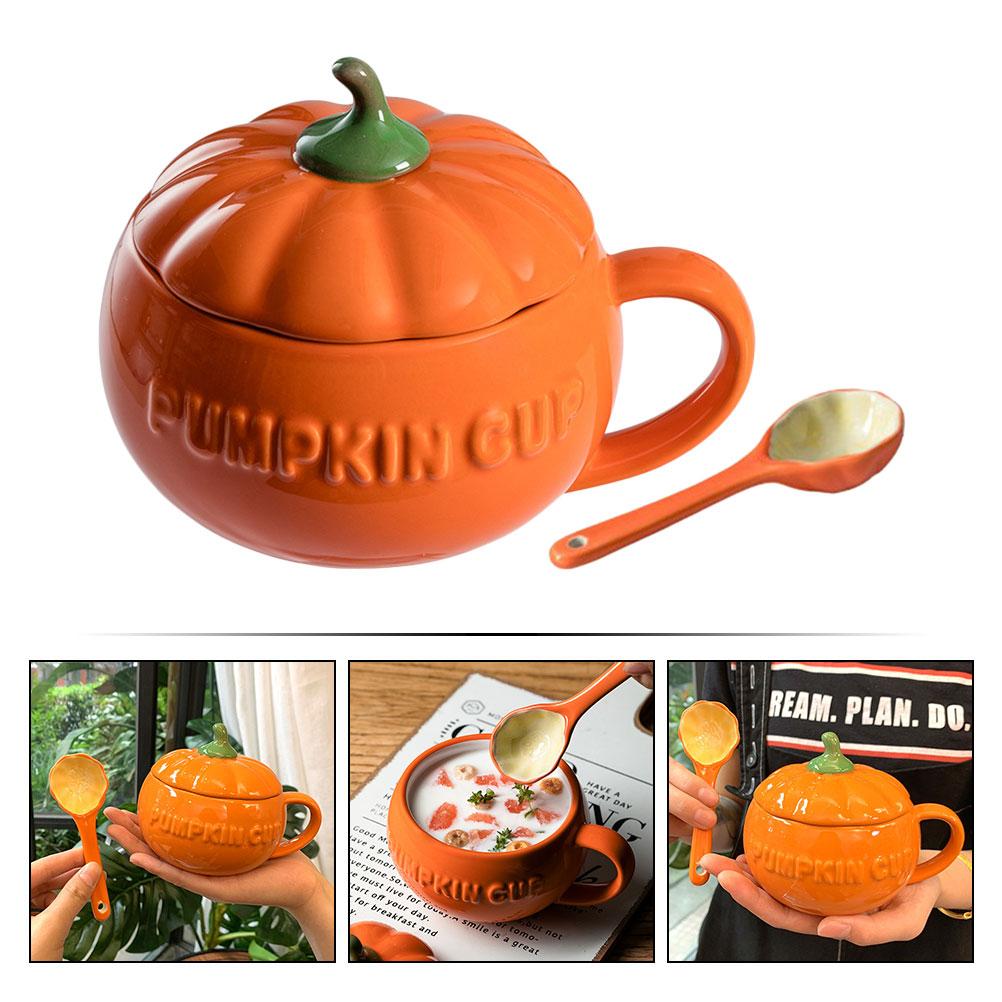Vintage Coffee Mugs Cups with Lids Pumpkin Ceramic Milk Container Travel Espresso