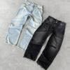 Gerade Jeans Distressed Herren Jeans Ripped Gewaschene Denim Hose Knöchellang Locker Einfarbig Reißverschluss Taschen Lässig