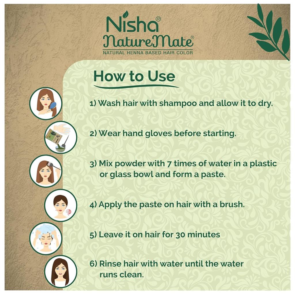 Nisha Nature Mate Henna Haarfarbe für Männer Frauen 45g Packung mit 3 Naturschwarz Langanhaltender Glanz