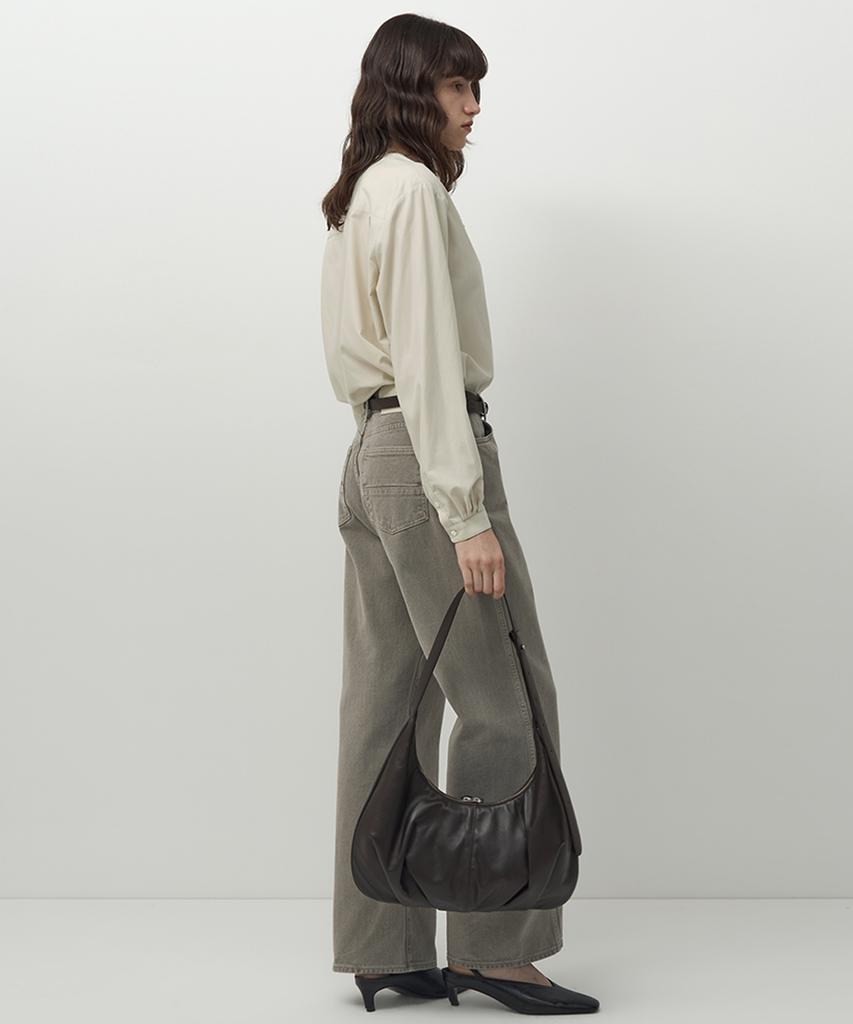 Rough Side White Label Dumpling Leather Bag Dark Brown