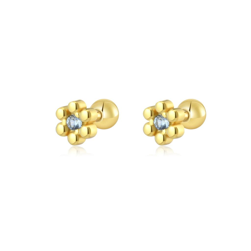 ANDYWEN 925 Sterlingsilber Gold Margeritenblume Ohrstecker Damen Blau CZ Zirkon Feiner Schmuck
