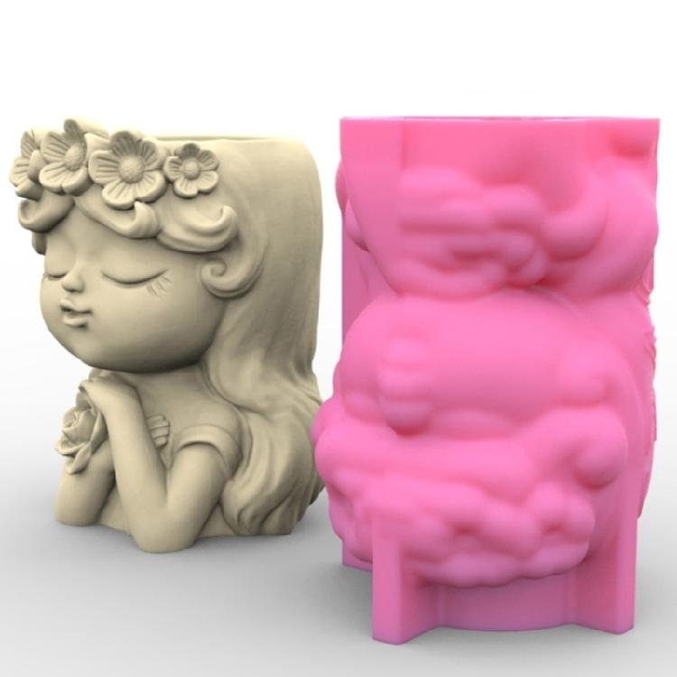 Flower Pot Silicone Mold Angel Resin Mould DIY Succulent Planter Molds Craft Art