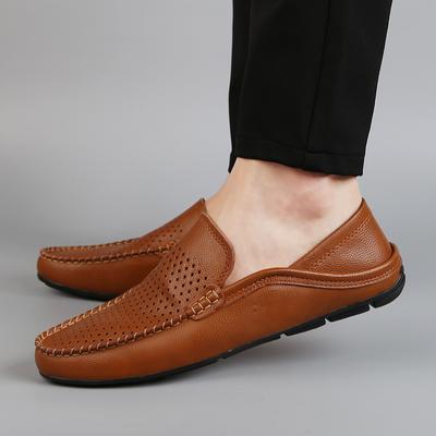 Fashion New Genuine Leather Men Hollow Out Casual Shoes Brand Soft Italian Men Loafers Moccasins Breathable Slip On Black Driving Shoes