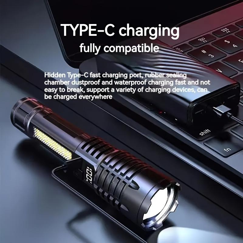 1 High Lumen Rechargeable Flashlight, ABS LED Flashlight XHP50 USB Super Bright Flashlight, Handheld Digital Display Flashlight