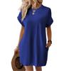 Summer Casual Women Dress Short Sleeve Round Neck Loose Pocket Solid Color Breathable Spring Fashion