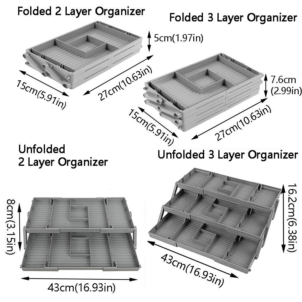 Foldable Makeup Drawer Organizer Collapsible Plastic Jewelry Holder Organizer 2/3 Layer Portable Expandable Drawer Organizer