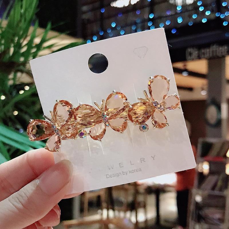 Fashion Crystal Butterfly Hair Clip Large Top Clip Flower Spring Clip Cute Women's Duckbill Clip Headdress