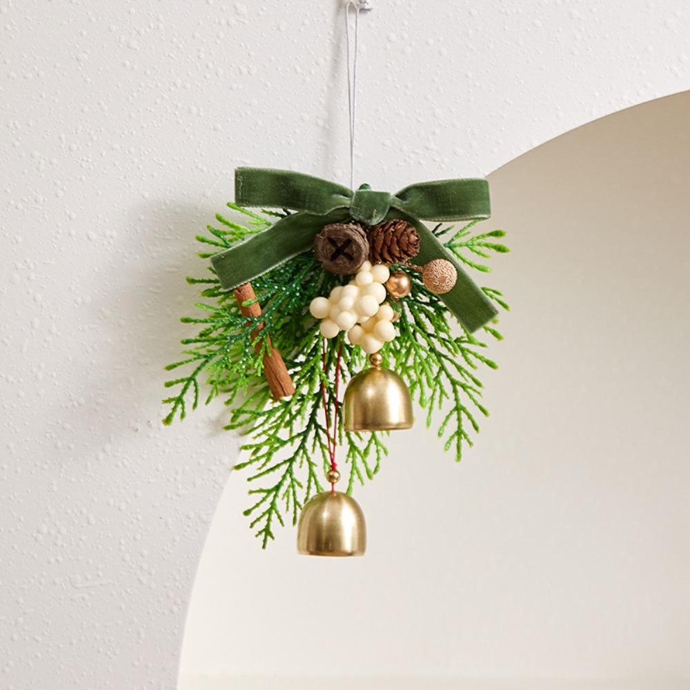 Creative Christmas Bell Pendant Velvet Bow Crisp Sound Xmas Tree Pendant with String 3D Christmas Jingle Bells Entrance Porch