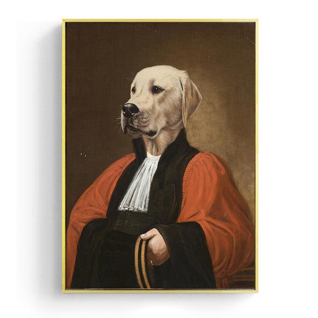 Vintage Classy Dog Impersonate Wall Art Posters Prints Animal Wearing Coat Canvas Painting Wall Picture for Living Room Decor
