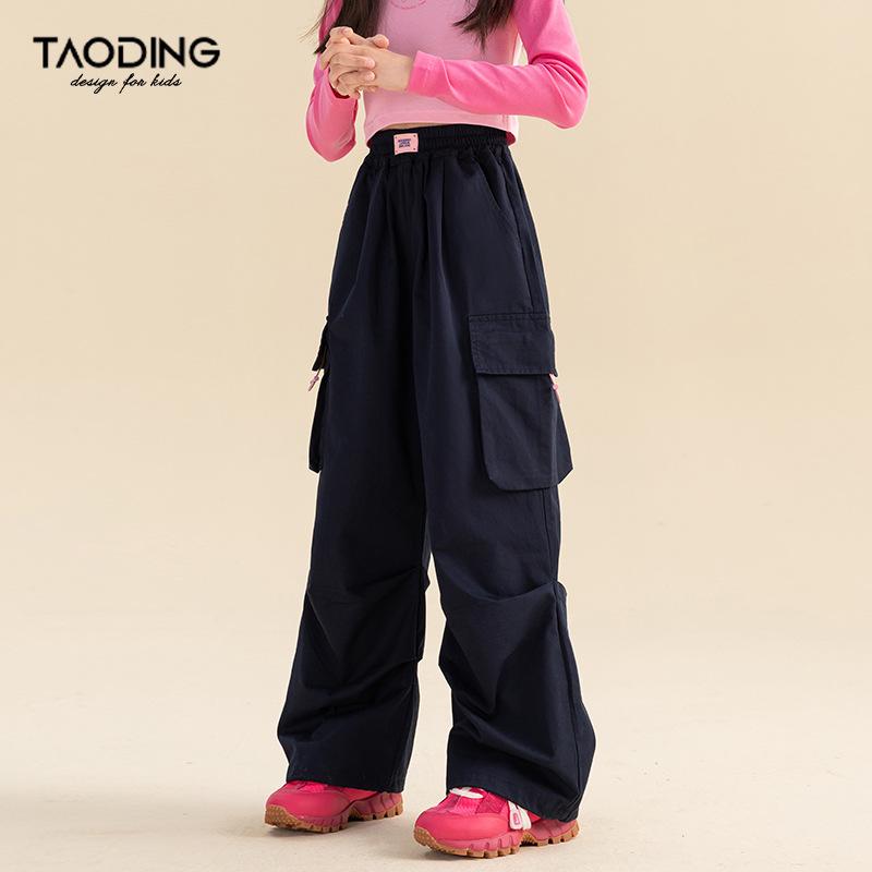 

Tao Town Girls Autumn Navy Blue Straight-Leg Pure Cotton Cargo Pants 140cm