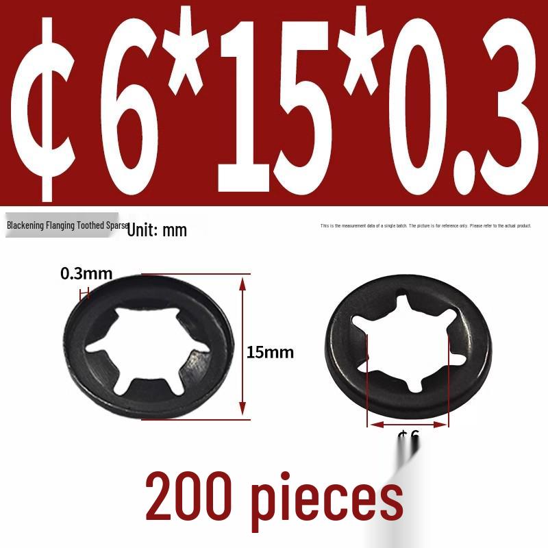 Plum Blossom Shaft Retaining Ring - 65 Manganese Steel & 304 Stainless Steel, Blackened, M3-M12 Clamp