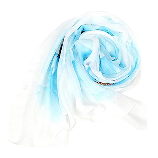 

Женский элегантный узор из цветов бегонии, мягкий длинный шарф, шаль, шифоновый шейный платок небесно-голубой