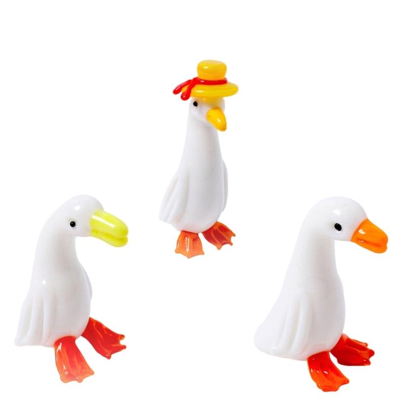 Glass Duck Miniature Statue Cute and Colorful Animal Figurine Decorations for Home Office and Garden Landscape Display