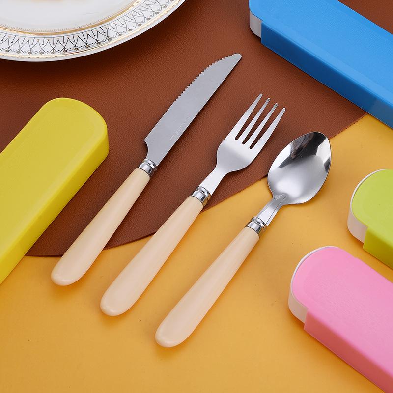 Portable Stainless Steel 3-Piece Cutlery Set: Knife, Fork, Spoon for Travel, Office, and School with Carry Box