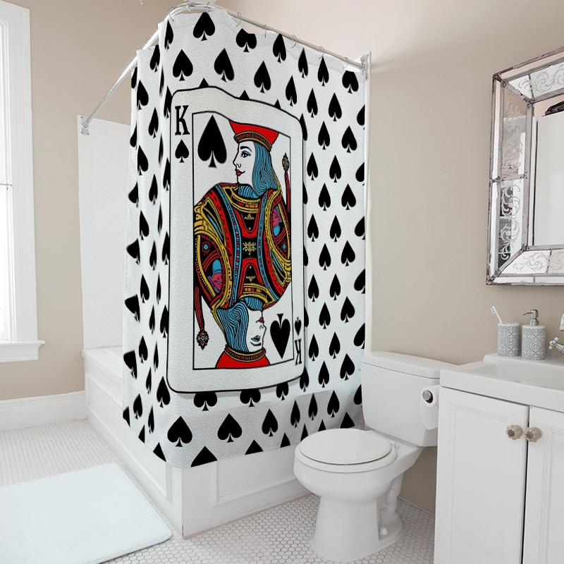 King Spade Shower Curtain With Card Design: Unique Bathroom Decor For Gamblers Poker Enthusiasts Black White Red Blue Colorful K