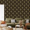 Black and Gold Tropical Ochre Pattern Wallpaper, Soft Shapes 50x1000