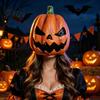 Clear Vision Pumpkin Mask Halloween Mask Latex Full Head with Realistic Texture Scary Cosplay Prop Comfortable for Party Night Breathable Eye Mouth