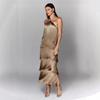 GY25044 fashion neck fringed backless slit dress