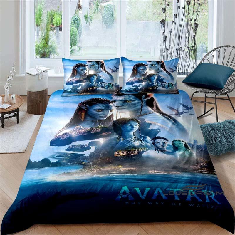 The Avatar: The Way of Water Print Bedding Set Includes 1 Duvet Cover and 2 Pillowcases, Offering Luxurious Comfort.