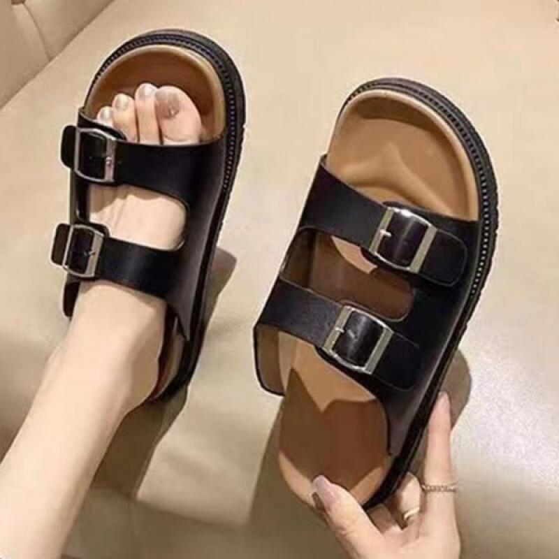 

Women s two-buckle slippers indoor shoes ivory