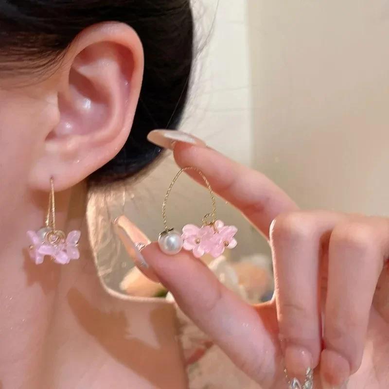 Cute Blue Flower Oil Drip Stud Earring for Women Girl Elegant Crystal Zircon Square Geometric Temperament Fashion Jewelry Gift