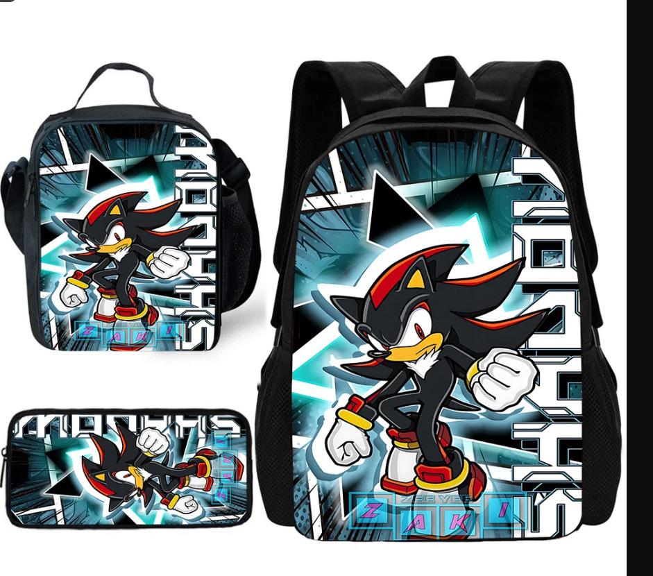 Backpack Sonic Elementary School Bag Lunch Bag Pencil Case Three-Piece Set