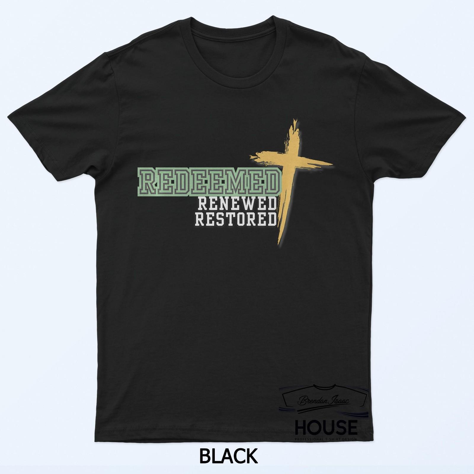 Mens Soft Christian T-Shirt Redeemed Restored Renewed T-Shirt M