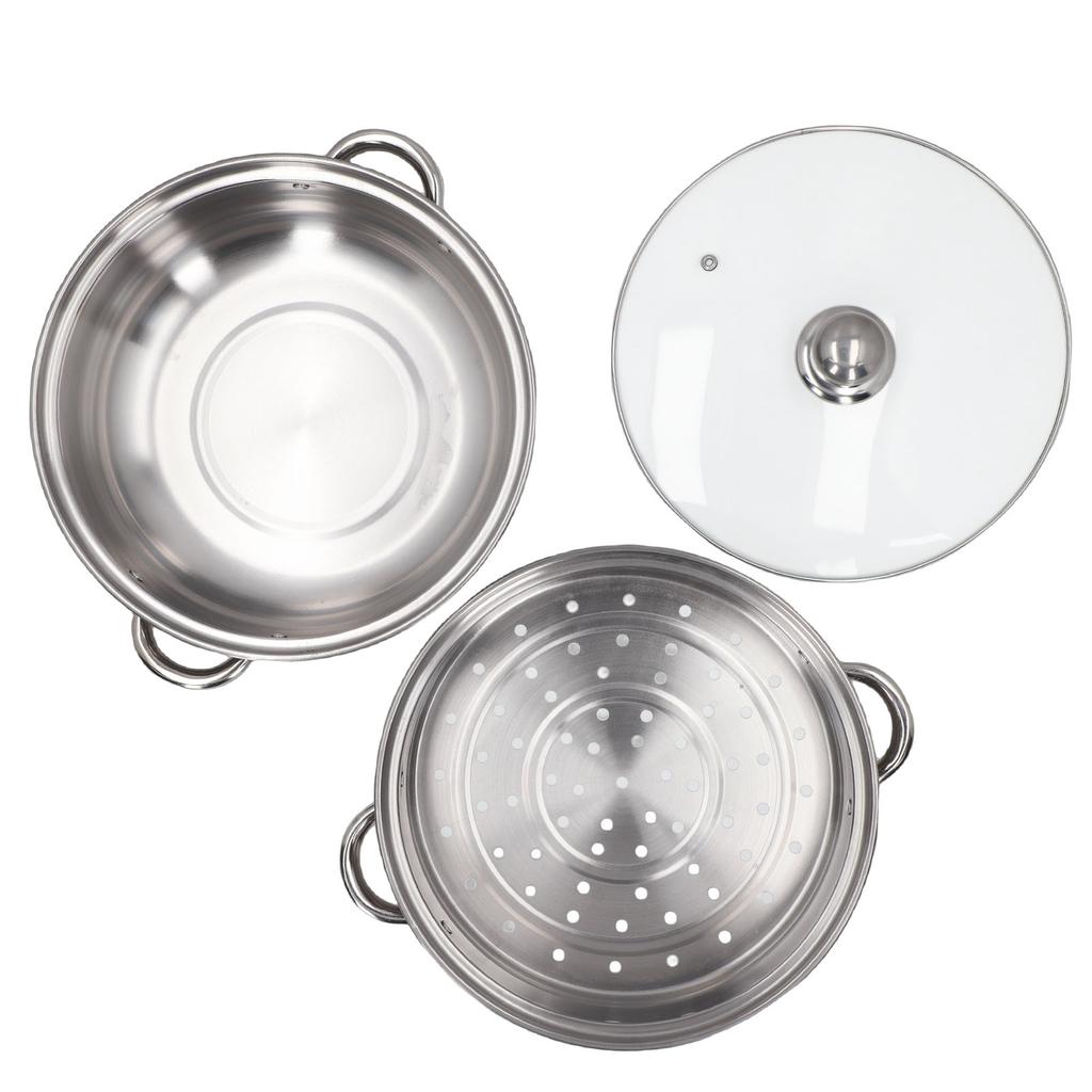 28cm 11.0in 2‑Layer Stainless Steel Steamer Pot Steaming Grid Cooking Pot with Handle