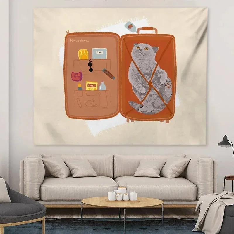 VIKAMA Cartoon Cat Tapestry Kawaii Animal Wall Hanging Cute Print Wall Decor Art for Living Room Bedroom Dorm Home Decoration