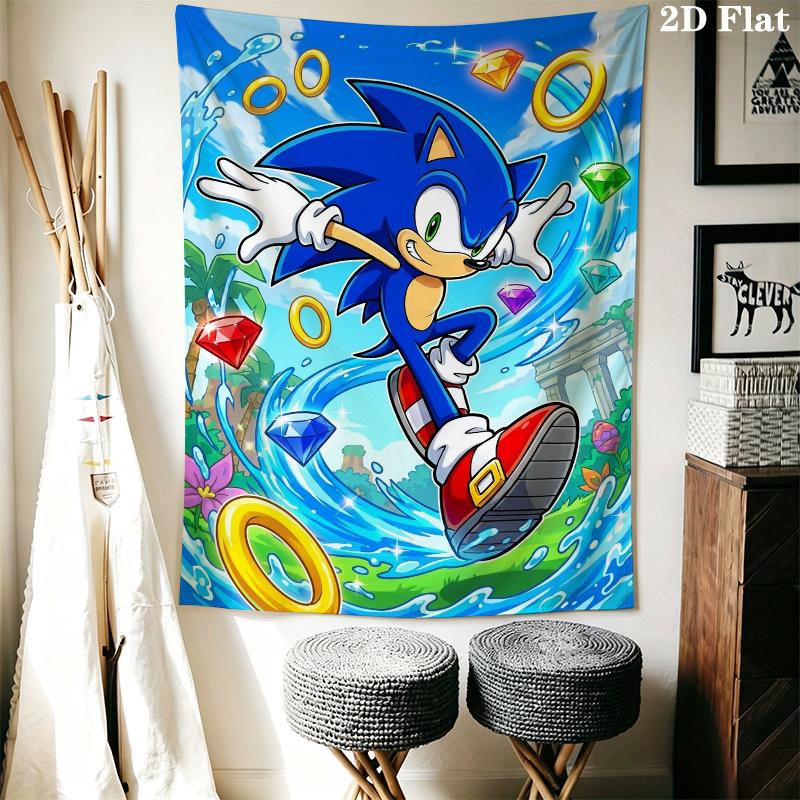 Sonic the Hedgehog Wall Tapestry Aesthetic Wall Hanging Printed Fabric Blanket Decorative Tapestries for Bedroom Living Room Home Decor